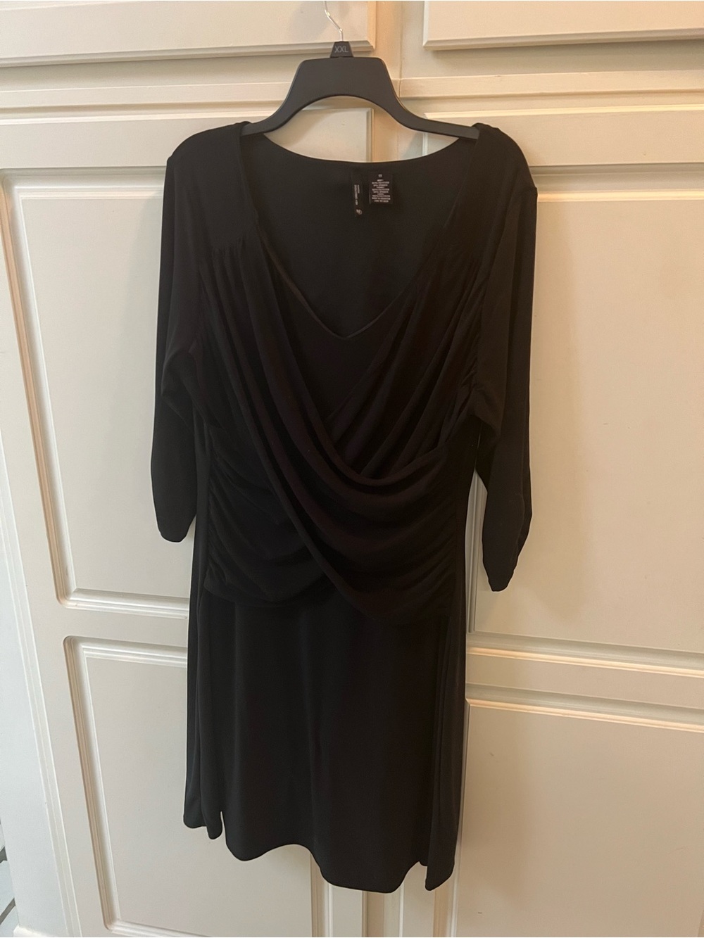 new directions Black Draped V-Neck Long Sleeve Dress-slimming design.